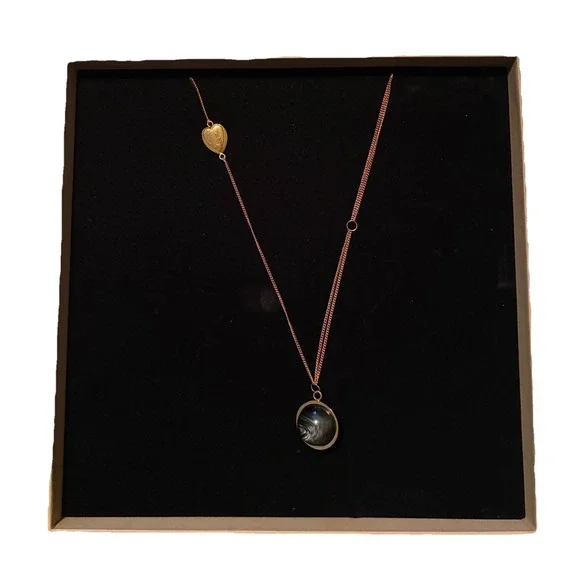 Burberry Multichain Pendant Necklace Gold Tone Black Marbled Resin Box Italy NEW - Picture 8 of 13